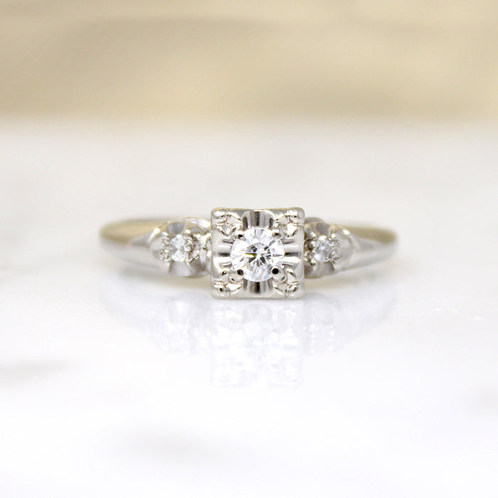 Sweet Vintage Diamond & White Gold Engagement Ring