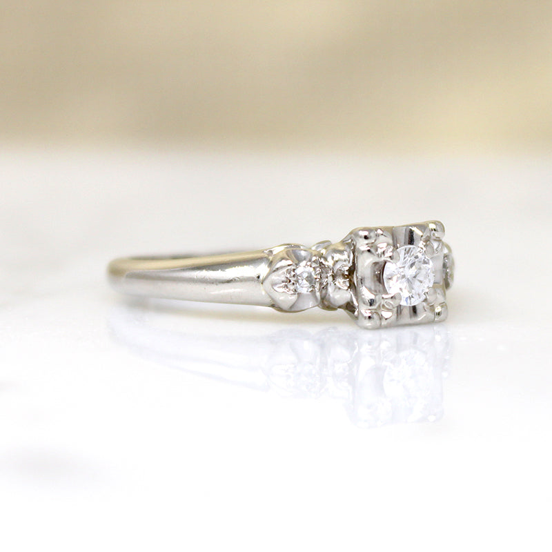 Sweet Vintage Diamond & White Gold Engagement Ring