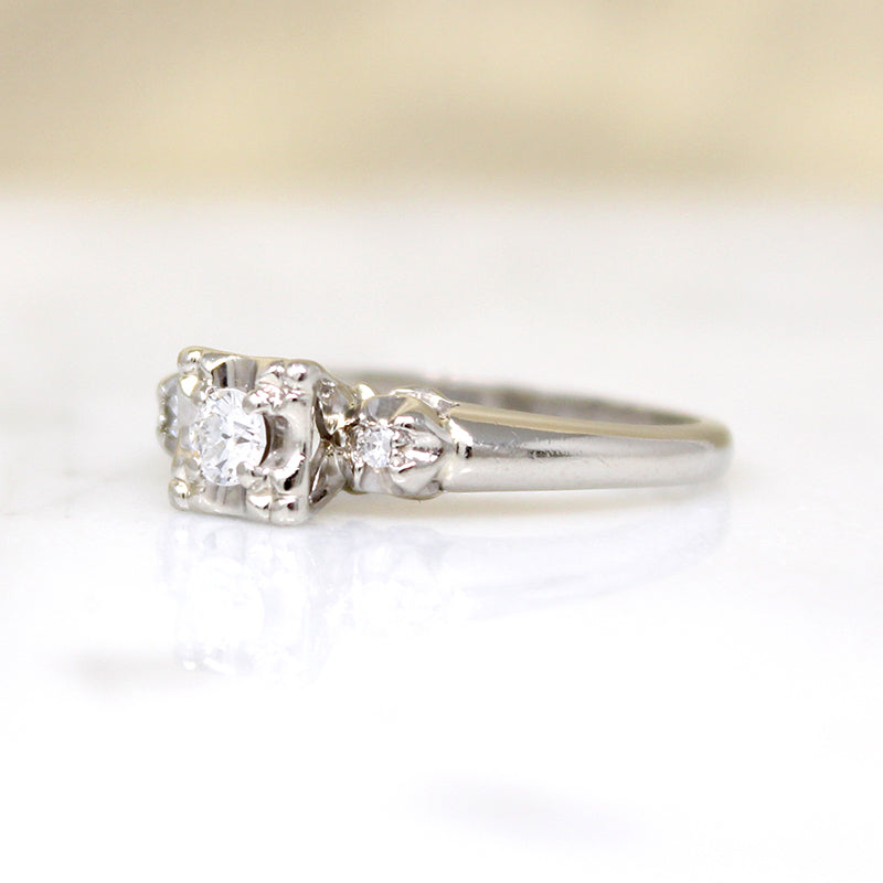 Sweet Vintage Diamond & White Gold Engagement Ring
