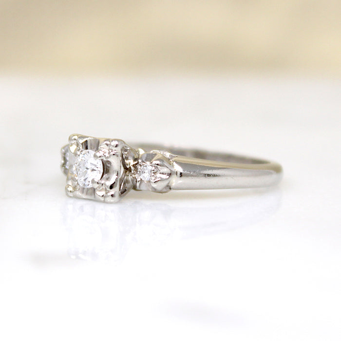 Sweet Vintage Diamond & White Gold Engagement Ring