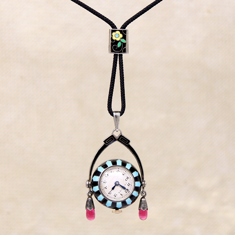 Fantastic Enameled Jazz Age Pendant Watch