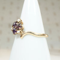 Amethyst and Pearl Cluster in Victorian Bypass Ring