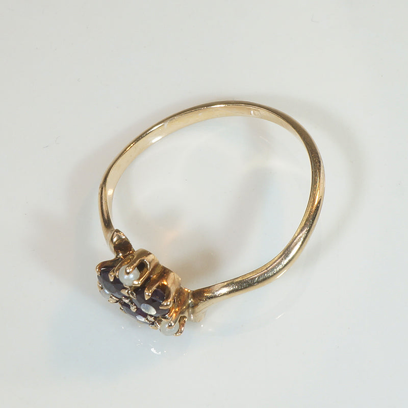 Amethyst and Pearl Cluster in Victorian Bypass Ring