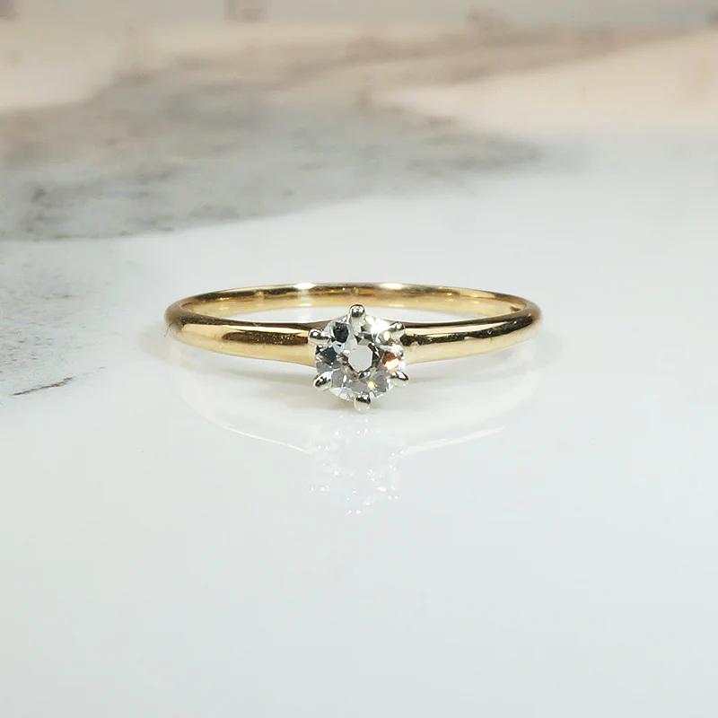 Eccentric Old Mine Cut Diamond in Dainty Gold Ring