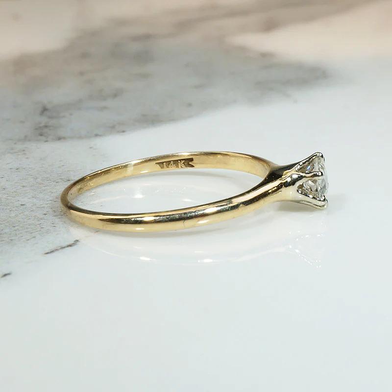 Eccentric Old Mine Cut Diamond in Dainty Gold Ring