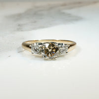Trilogy Engagement Ring with Cognac Center Diamond