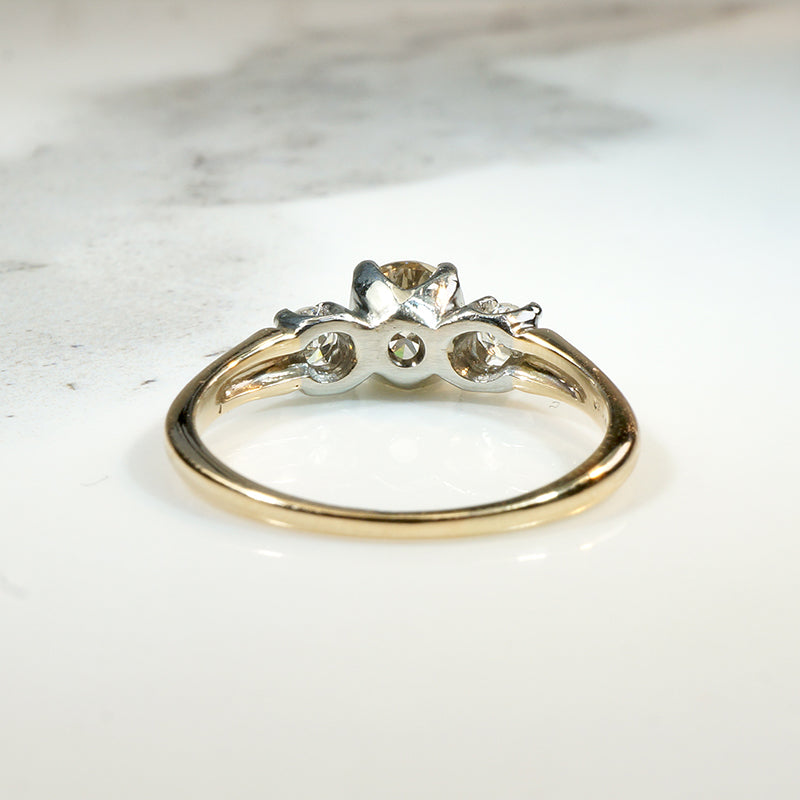 Trilogy Engagement Ring with Cognac Center Diamond