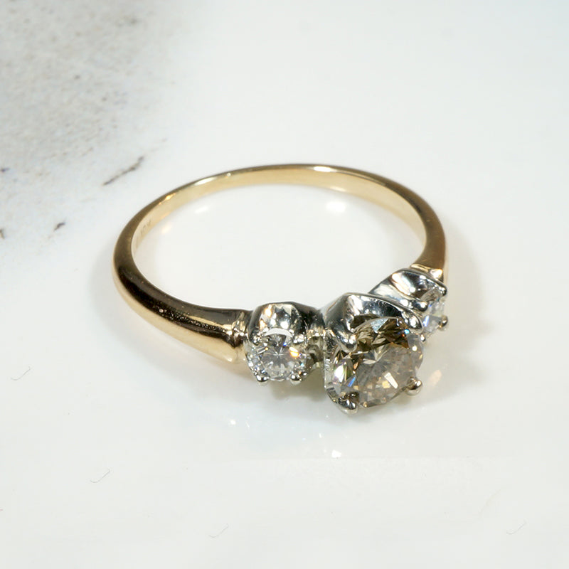 Trilogy Engagement Ring with Cognac Center Diamond