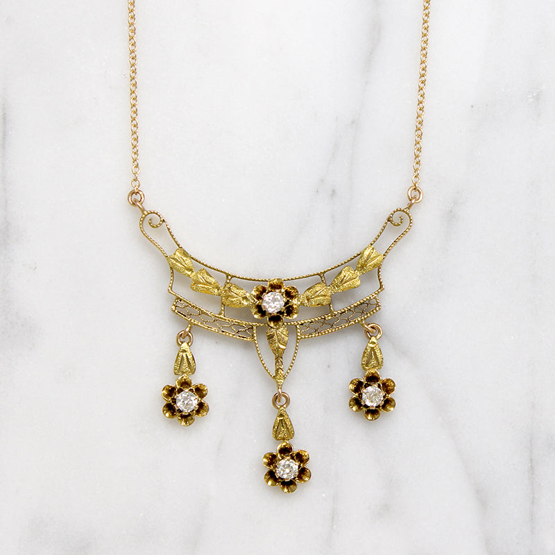 Dainty Diamond & Gold Floral Garland Necklace