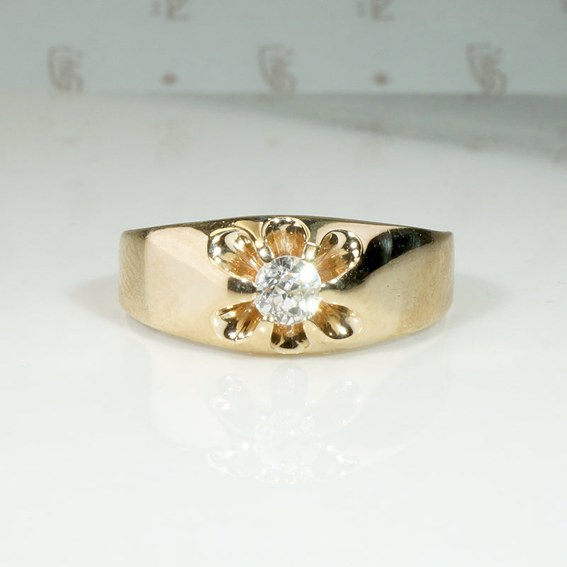 Old Mine Cut Diamond in Size 10.5 Gold Belcher Band