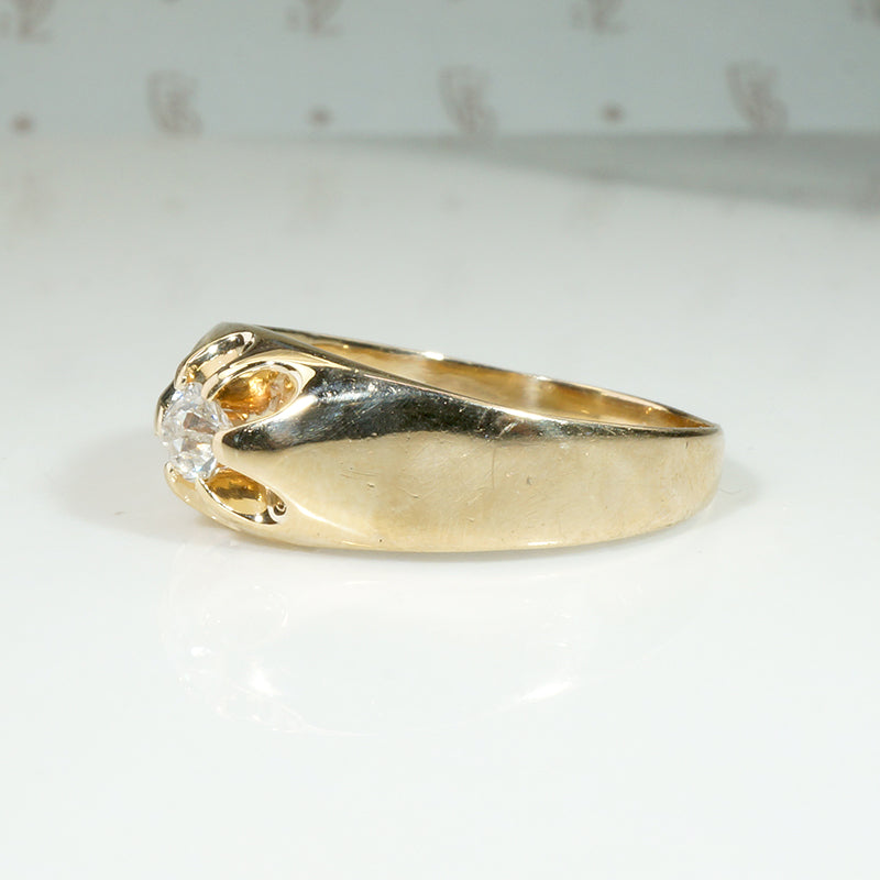 Old Mine Cut Diamond in Size 10.5 Gold Belcher Band