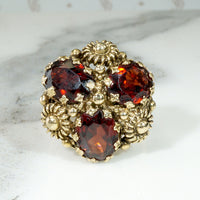Cheerful Garnets & Daisies Cocktail Ring