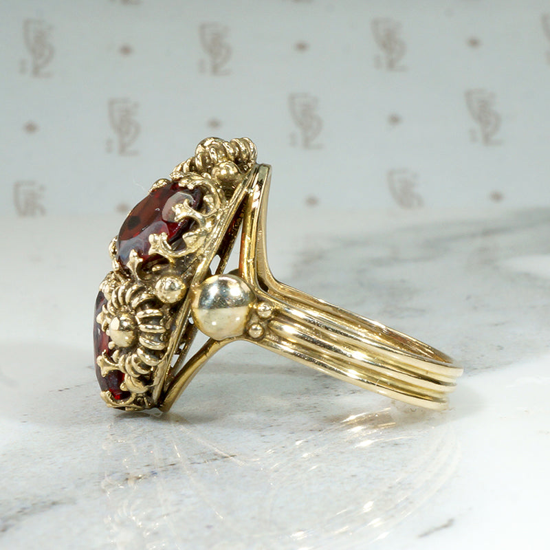 Cheerful Garnets & Daisies Cocktail Ring