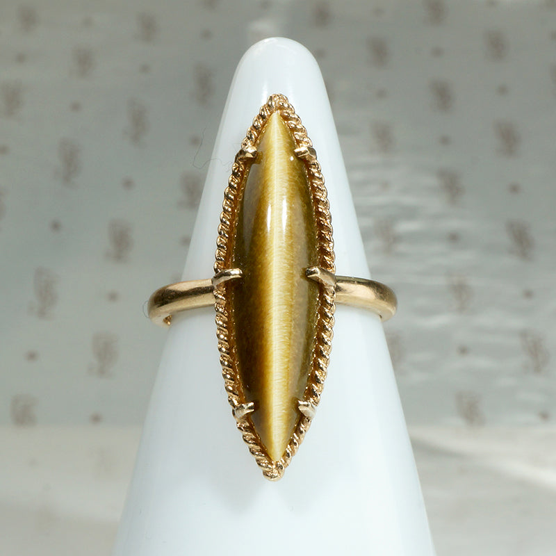 Modernist Tigers Eye Navette Ring from ESEMCO