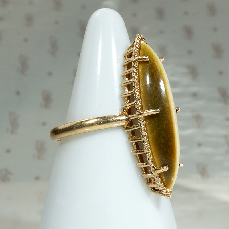 Modernist Tigers Eye Navette Ring from ESEMCO