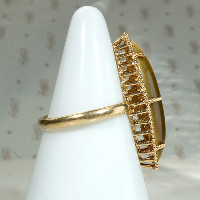 Modernist Tigers Eye Navette Ring from ESEMCO