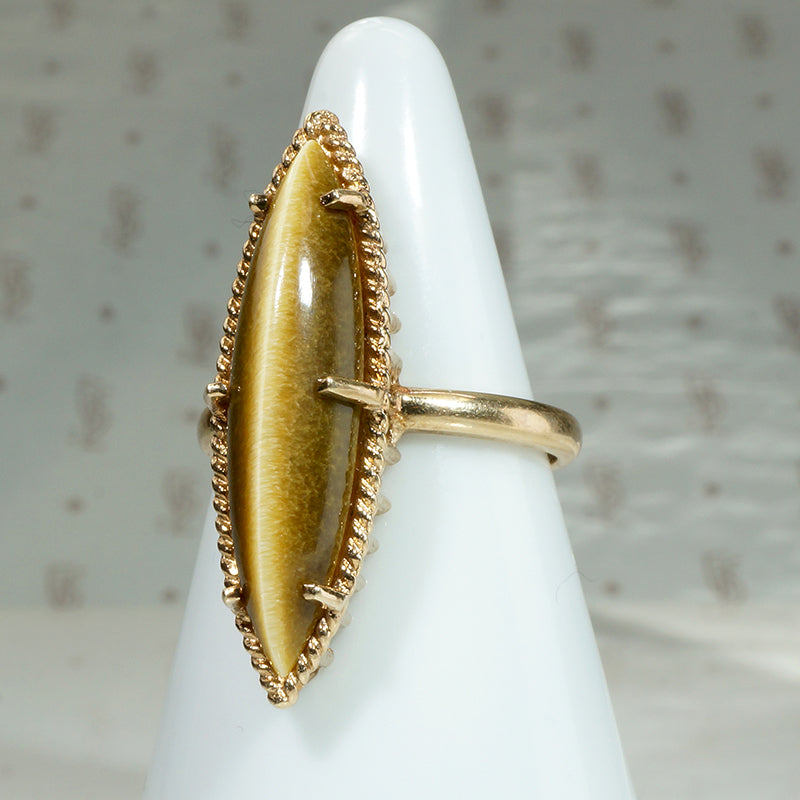Modernist Tigers Eye Navette Ring from ESEMCO