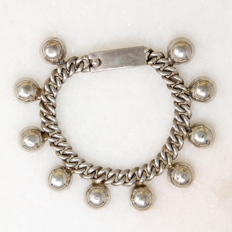 Edgy Mexican Sterling Ball & Chain Bracelet