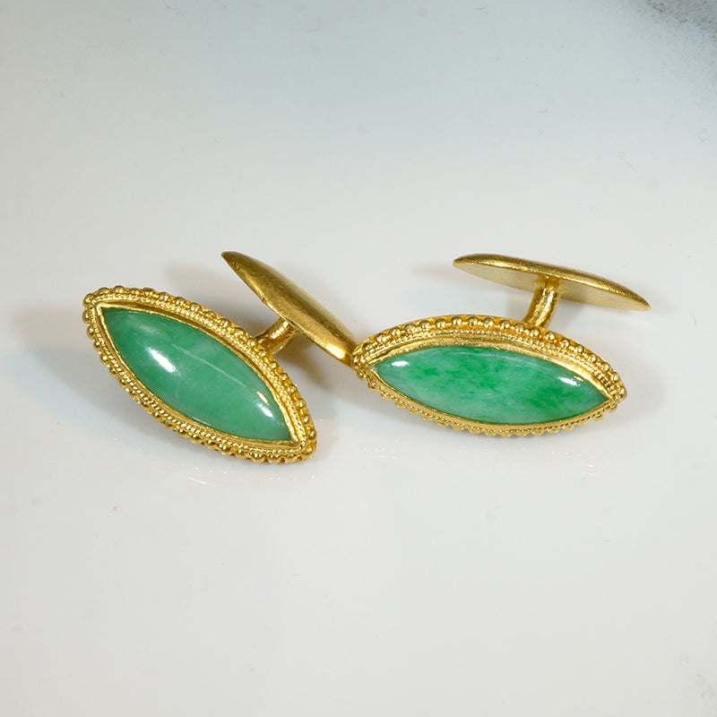 Rare Grade "A" Jadeite & 24k Gold Chinese Cufflinks