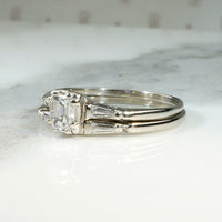 Elegant Mid Century Emerald Step Cut Diamond Wedding Set