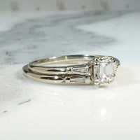Elegant Mid Century Emerald Step Cut Diamond Wedding Set