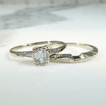 Elegant Mid Century Emerald Step Cut Diamond Wedding Set