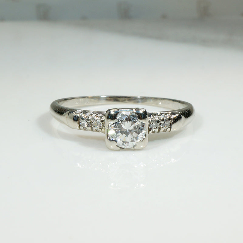 Classic 1940s Diamond Engagement Ring in White Gold
