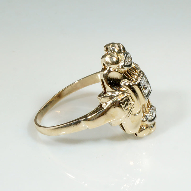 Diamond Art Deco Dinner Ring in Two-Tone Gold