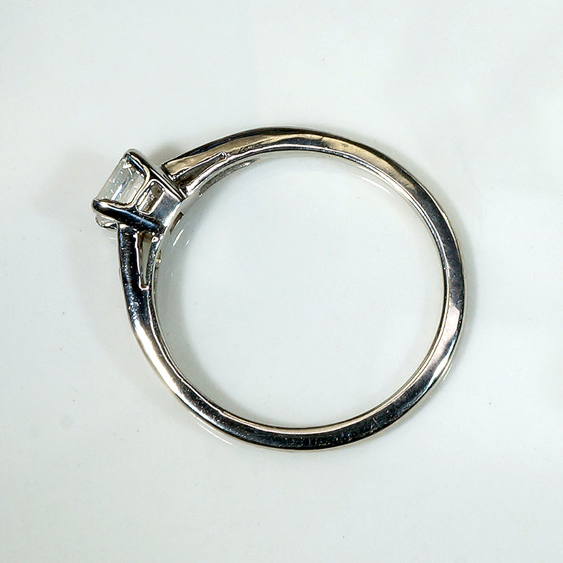 Refined Mid Century Emerald Cut Diamond Engagement Ring