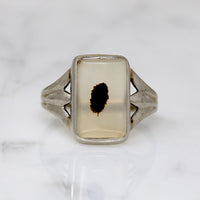 Black Spot Picture Agate in White Gold Ring