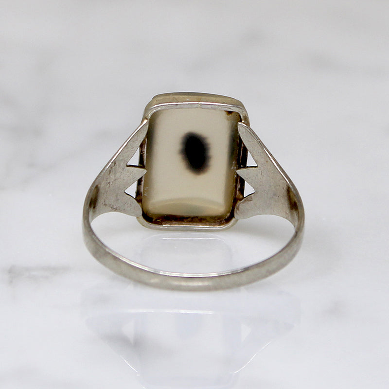 Black Spot Picture Agate in White Gold Ring