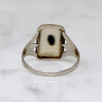 Black Spot Picture Agate in White Gold Ring