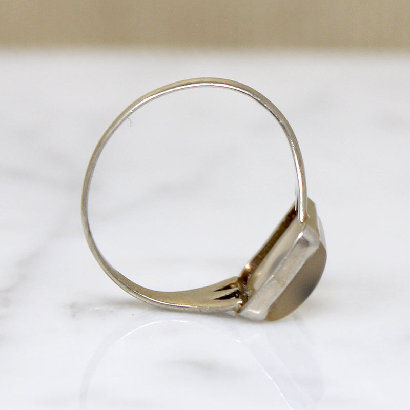 Black Spot Picture Agate in White Gold Ring
