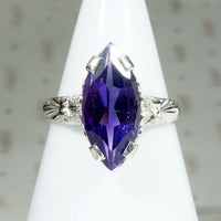 Decadent Amethyst Marquise in Engraved Deco Ring