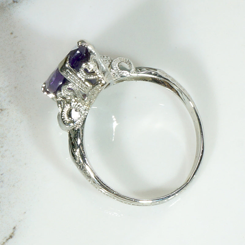 Decadent Amethyst Marquise in Engraved Deco Ring