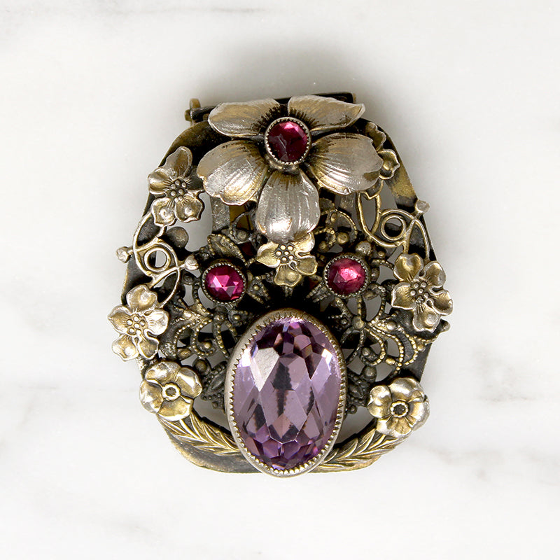 Elaborate Edwardian Dress Clip with Brass Violets