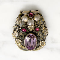 Elaborate Edwardian Dress Clip with Brass Violets