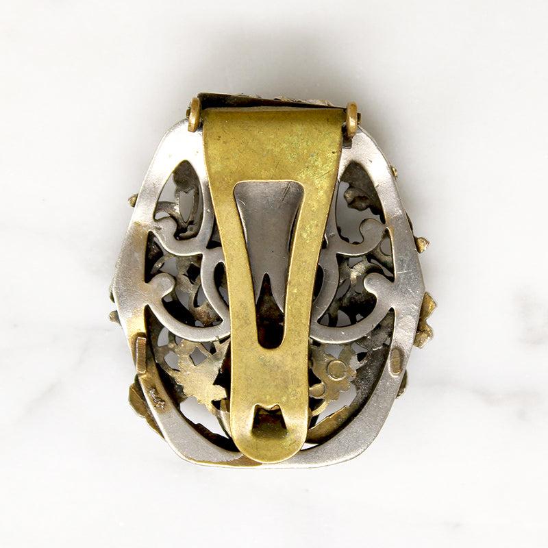 Elaborate Edwardian Dress Clip with Brass Violets