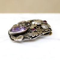 Elaborate Edwardian Dress Clip with Brass Violets