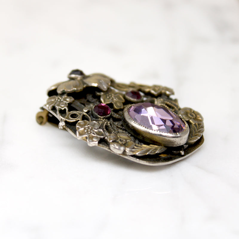 Elaborate Edwardian Dress Clip with Brass Violets