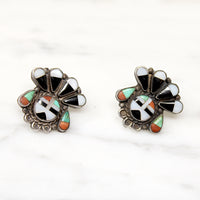 Zuni Inlay Sunface in Ceremonial Headdress Earrings