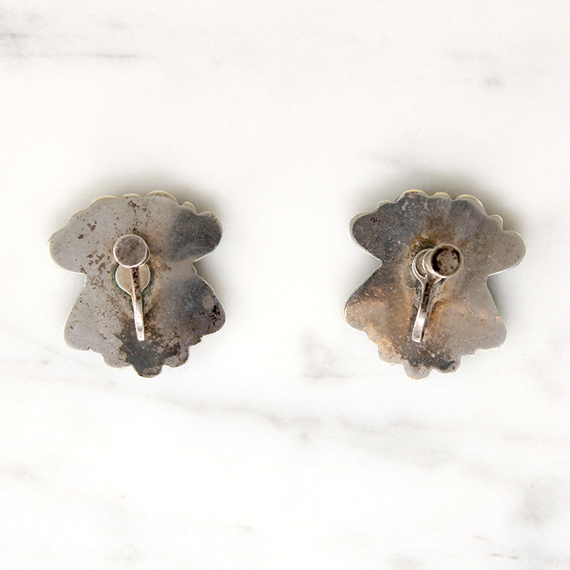 Vintage Screw Back Earrings Sterling Silver and Garnet Etruscan