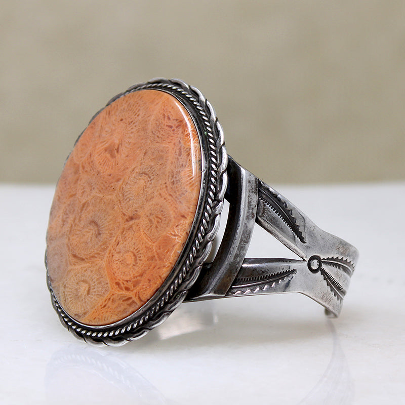 Petrified Coral Hand Made Sterling Cuff Bracelet