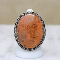 Petrified Coral in Glorious Sterling Silver Statement Ring