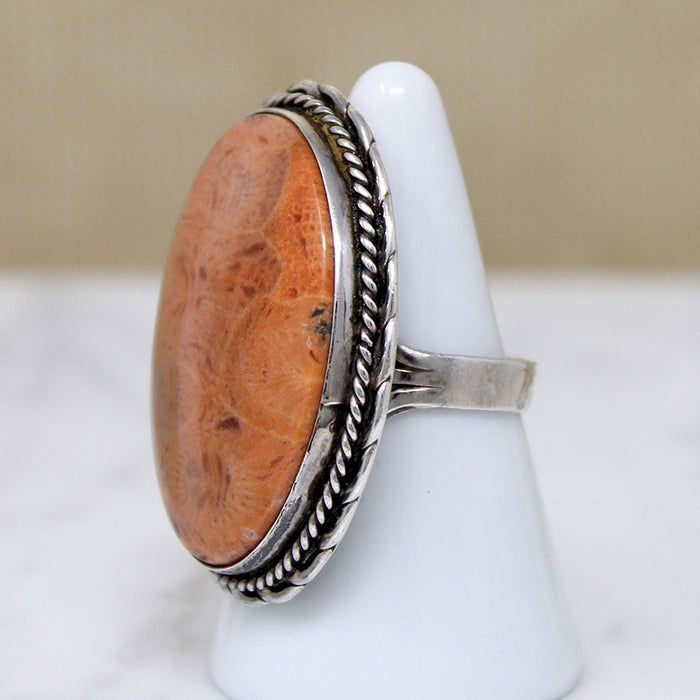 Petrified Coral in Glorious Sterling Silver Statement Ring