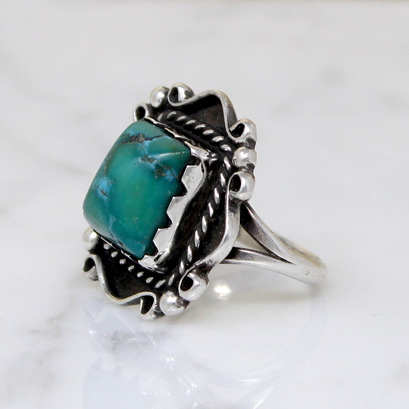 Highly Detailed Turquoise & Sterling Overlay Ring