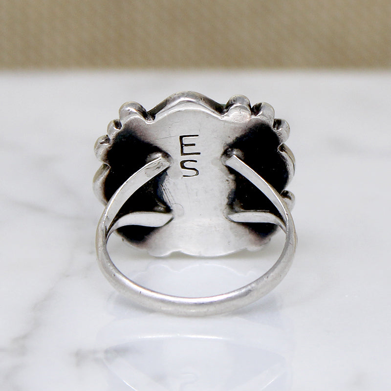 Highly Detailed Turquoise & Sterling Overlay Ring