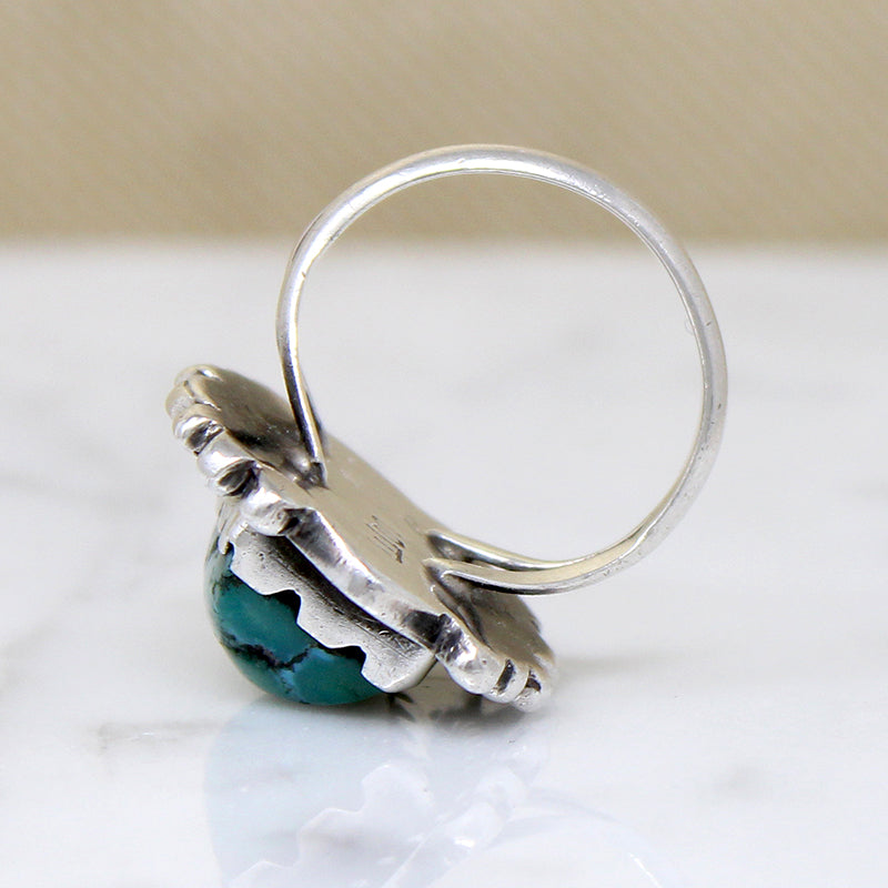 Highly Detailed Turquoise & Sterling Overlay Ring