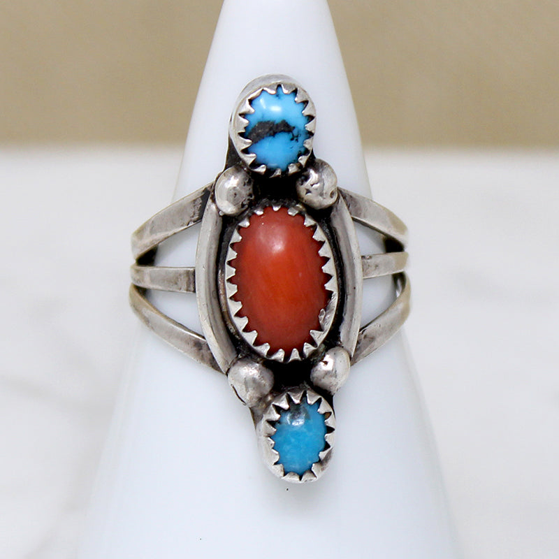 Bright Coral & Turquoise in Sterling Ring