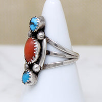 Bright Coral & Turquoise in Sterling Ring